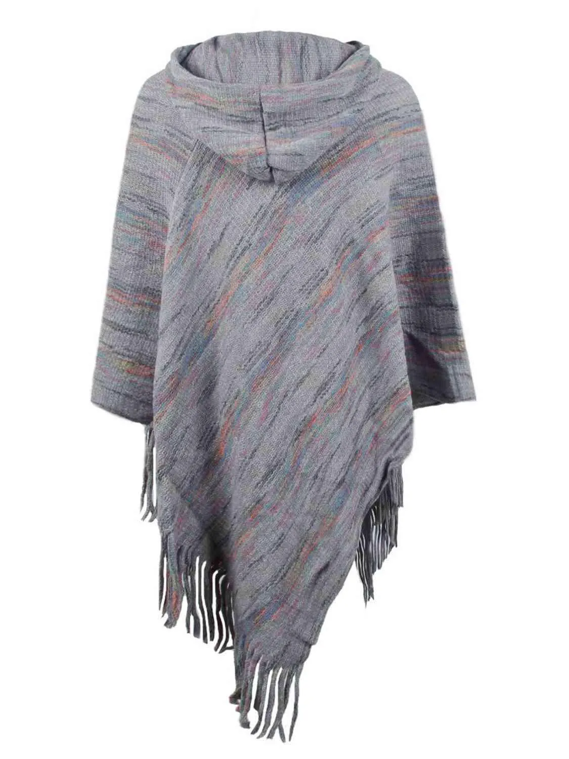 Boho Spirit Fringe Hem Hooded Poncho