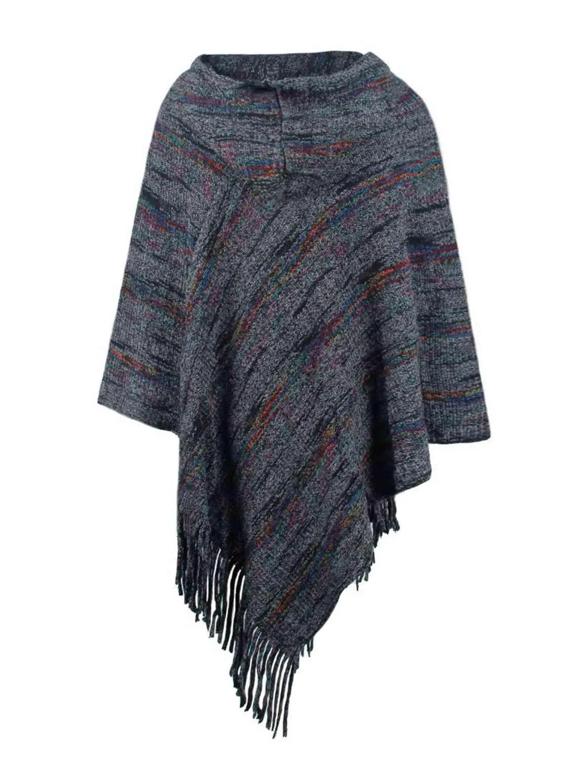 Boho Spirit Fringe Hem Hooded Poncho