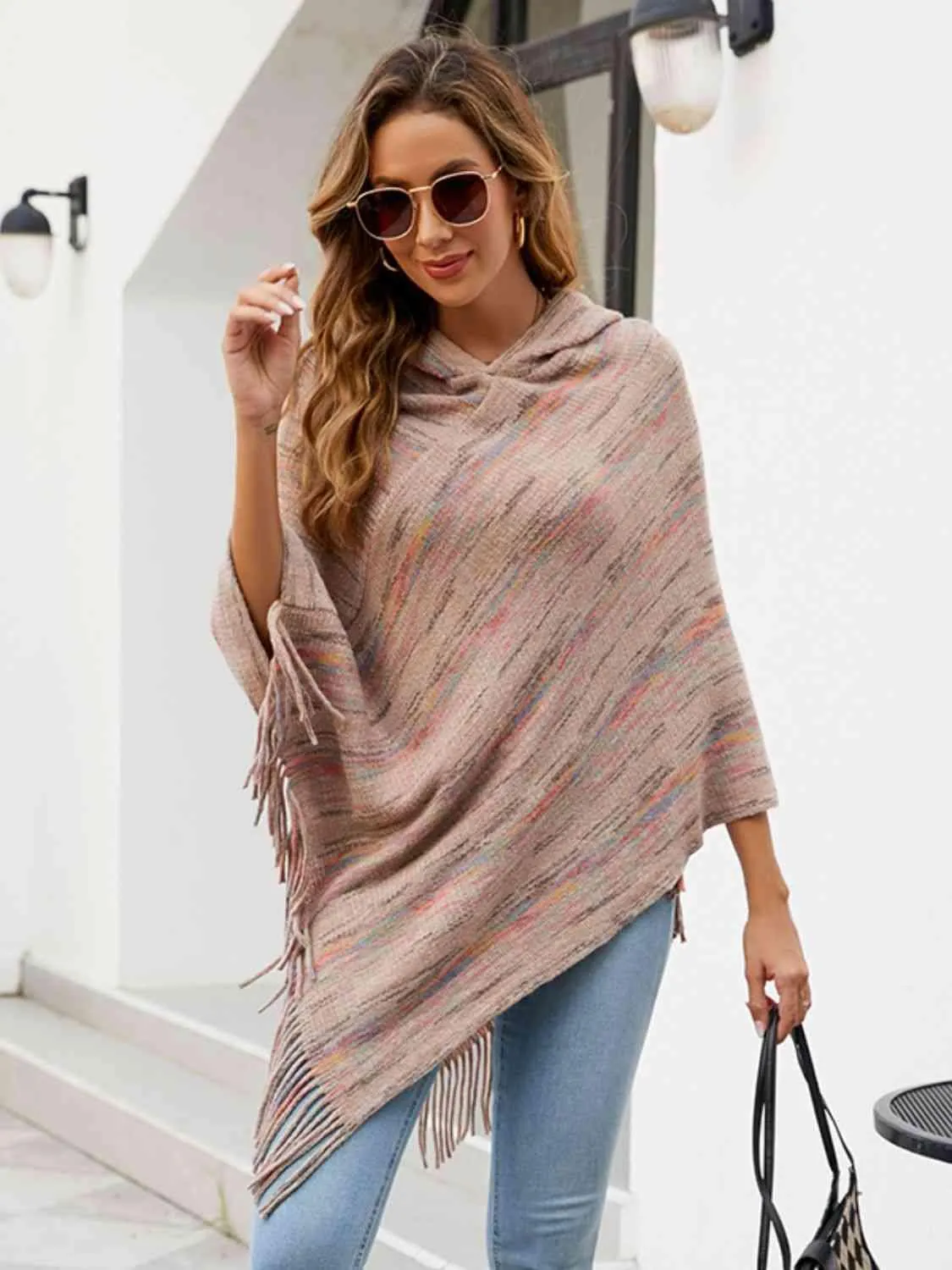 Boho Spirit Fringe Hem Hooded Poncho