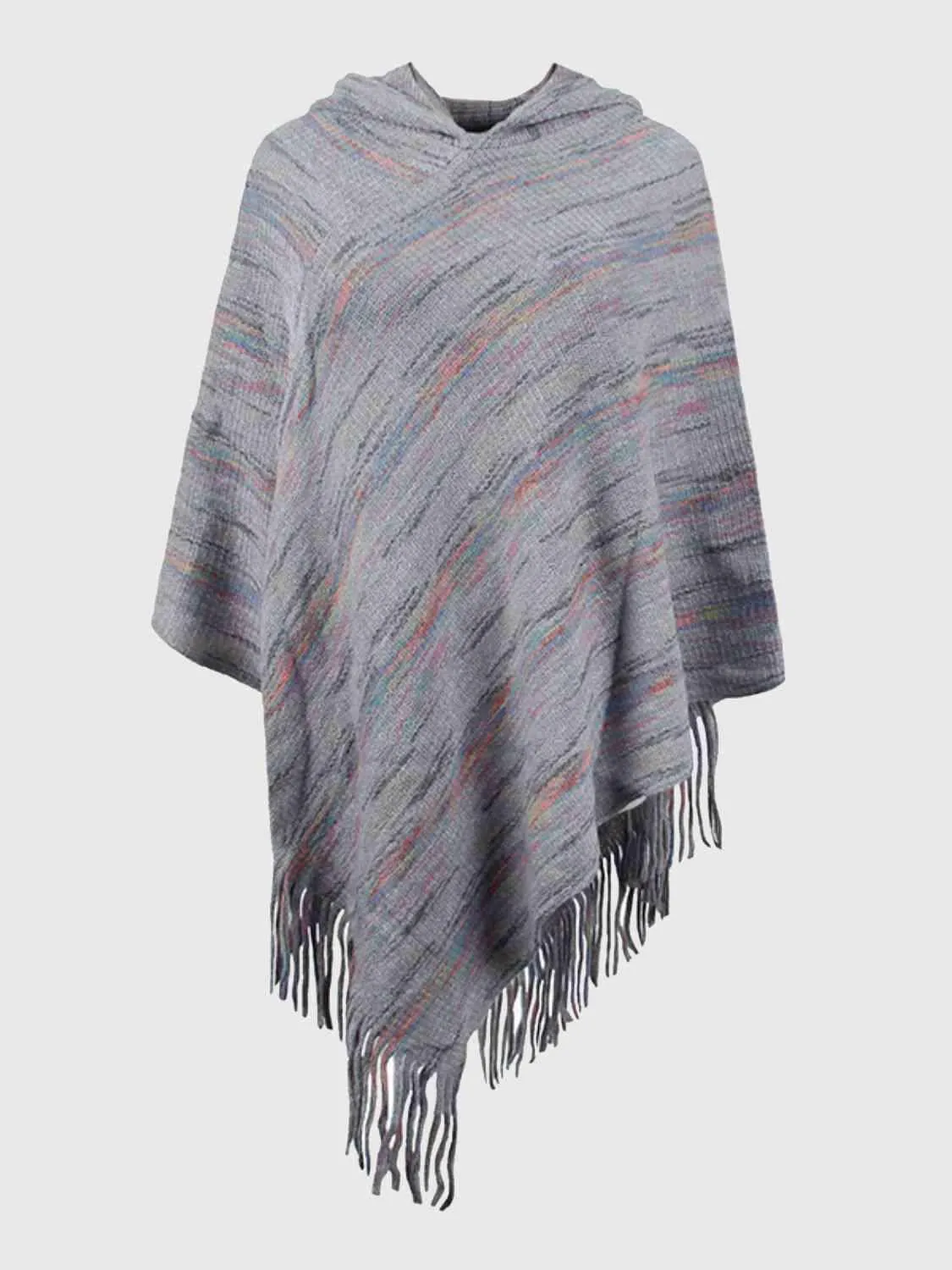 Boho Spirit Fringe Hem Hooded Poncho