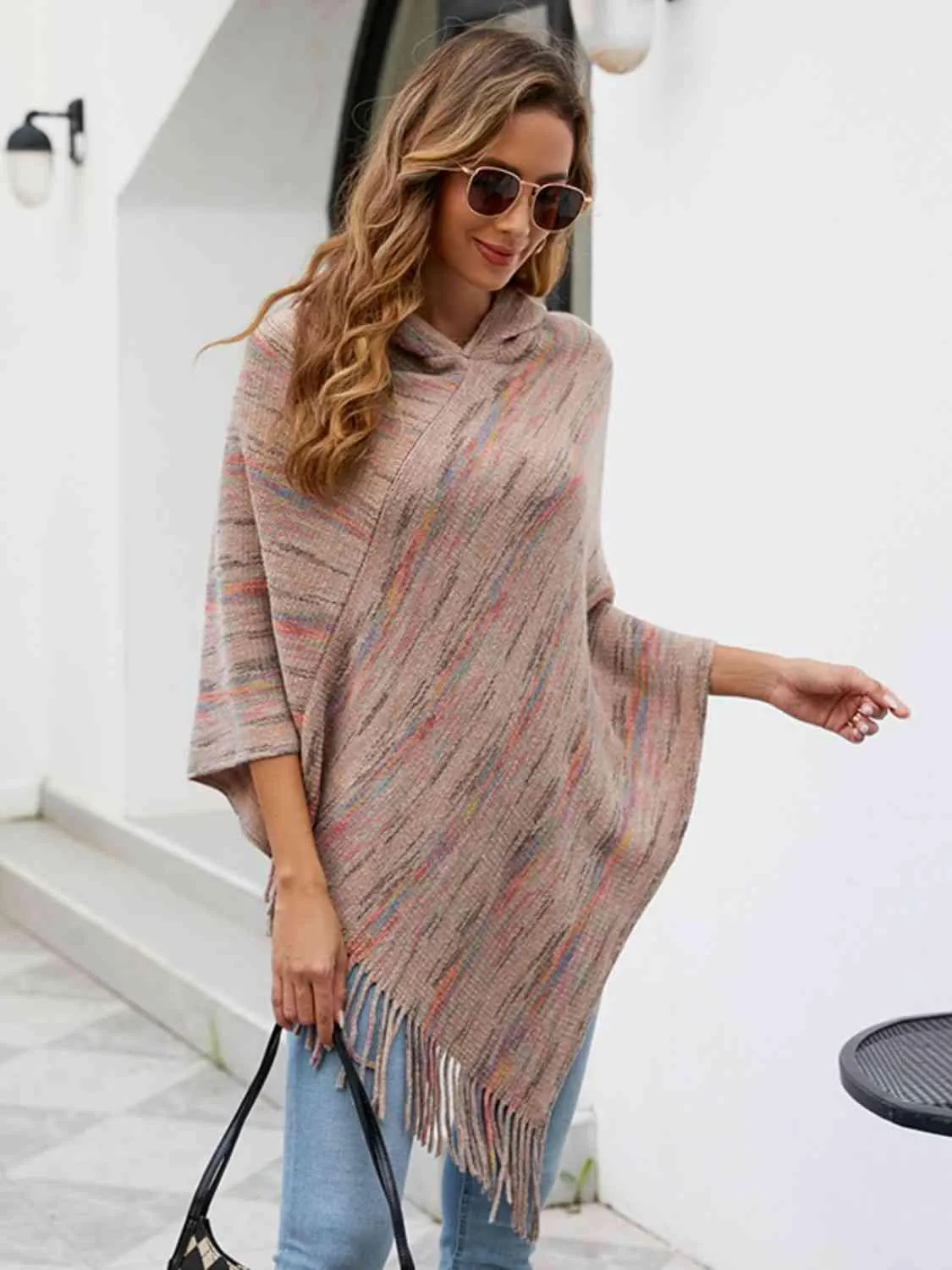 Boho Spirit Fringe Hem Hooded Poncho