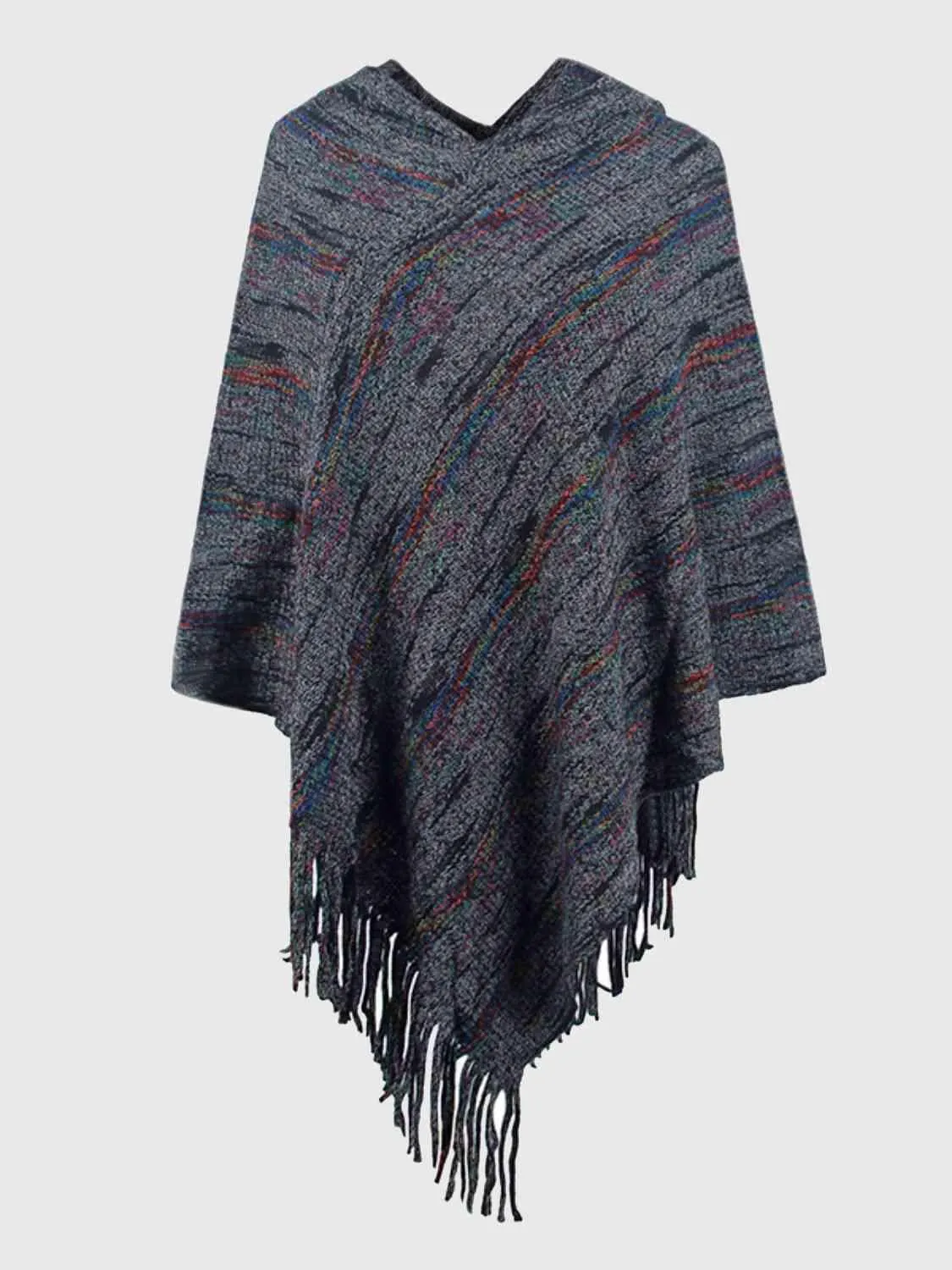 Boho Spirit Fringe Hem Hooded Poncho