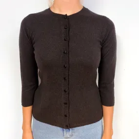 Brora Peppercorn Brown Cashmere Crew Neck Cardigan Small