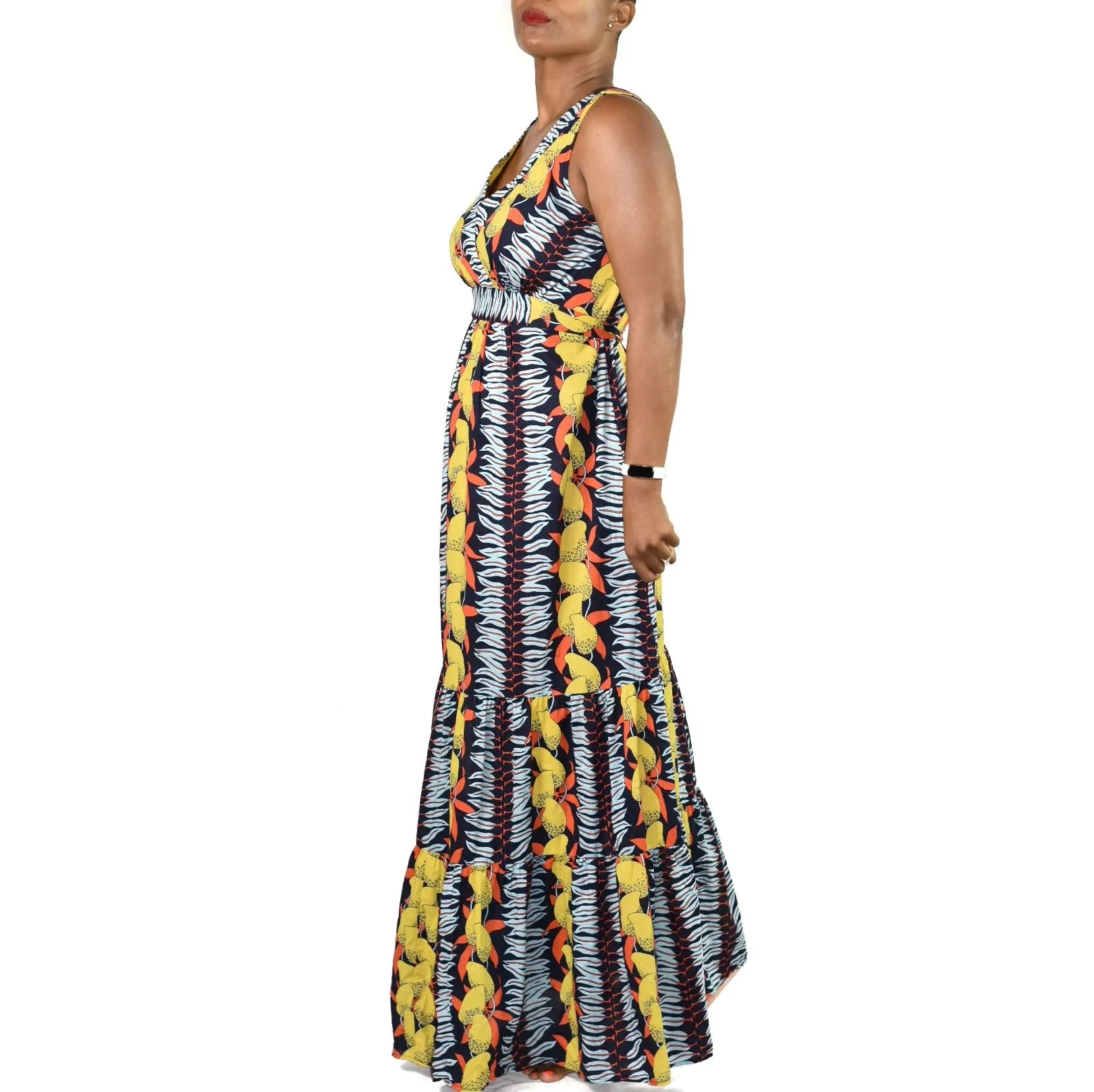 Cabi Tiered Tropical Print Maxi Dress Size Medium