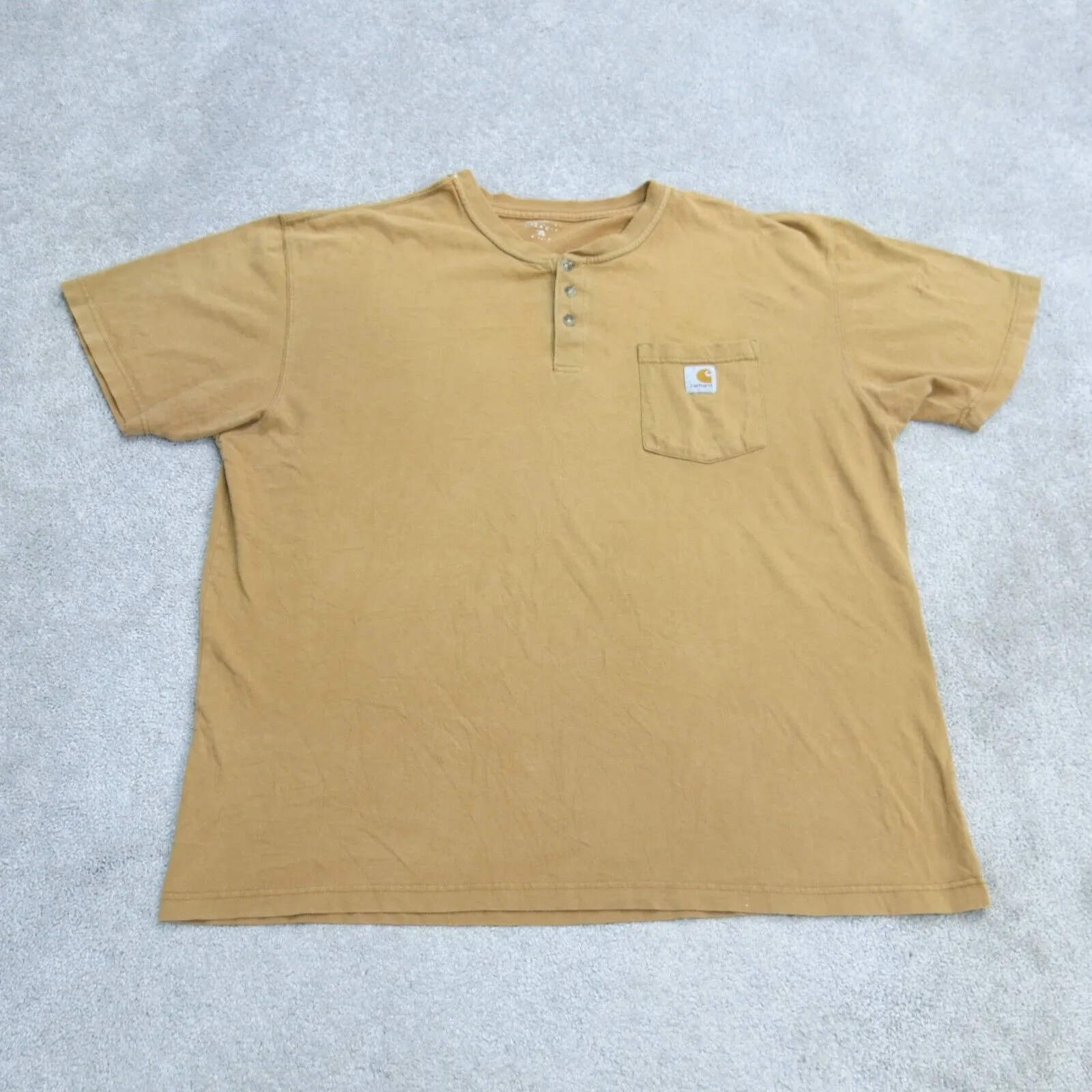 Carhartt Shirt Mens XL Khaki Henley Tee Pocket Short Sleeve Casual Lightweight