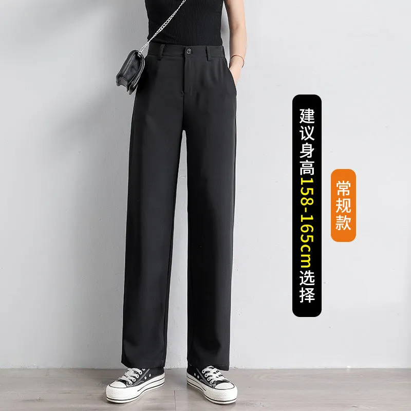 Chiffon Suit Pants Women Thin High Waist Drape Casual Wide Leg Loose Slim Look Straight Petite Floor Length Pants