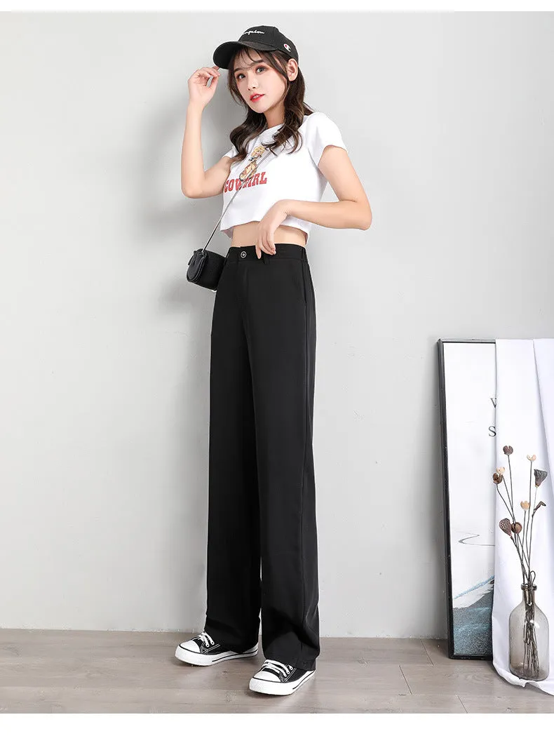 Chiffon Suit Pants Women Thin High Waist Drape Casual Wide Leg Loose Slim Look Straight Petite Floor Length Pants
