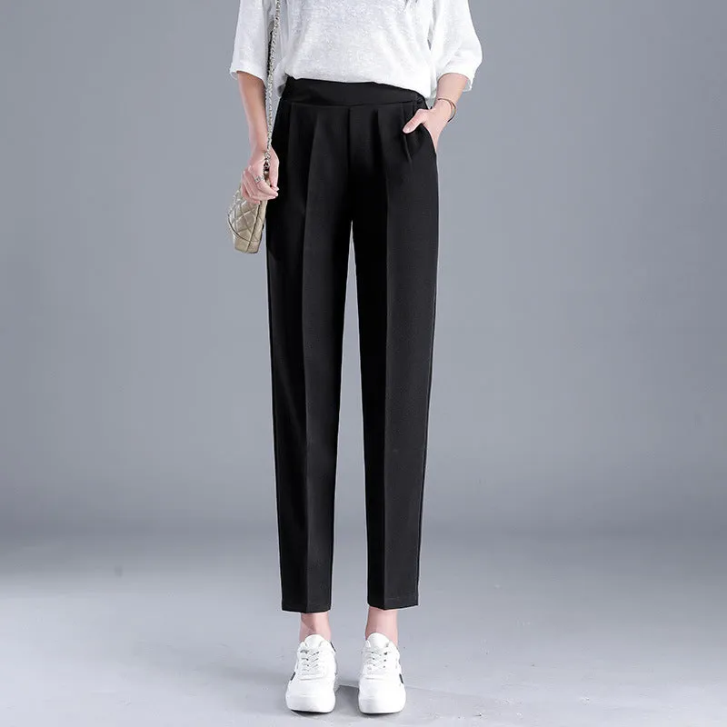Chiffon Suit Pants Women Thin High Waist Drape Casual Wide Leg Loose Slim Look Straight Petite Floor Length Pants