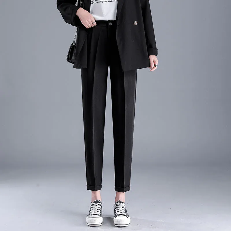 Chiffon Suit Pants Women Thin High Waist Drape Casual Wide Leg Loose Slim Look Straight Petite Floor Length Pants