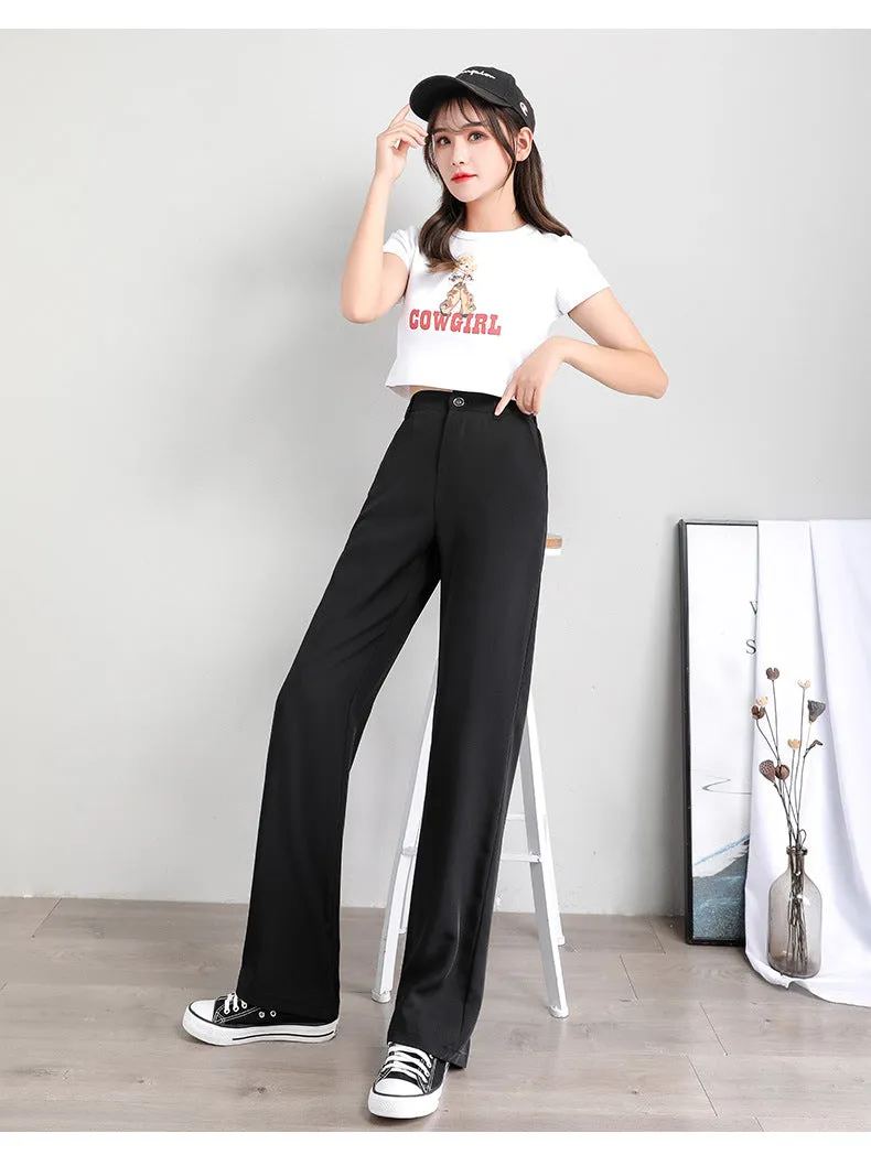 Chiffon Suit Pants Women Thin High Waist Drape Casual Wide Leg Loose Slim Look Straight Petite Floor Length Pants