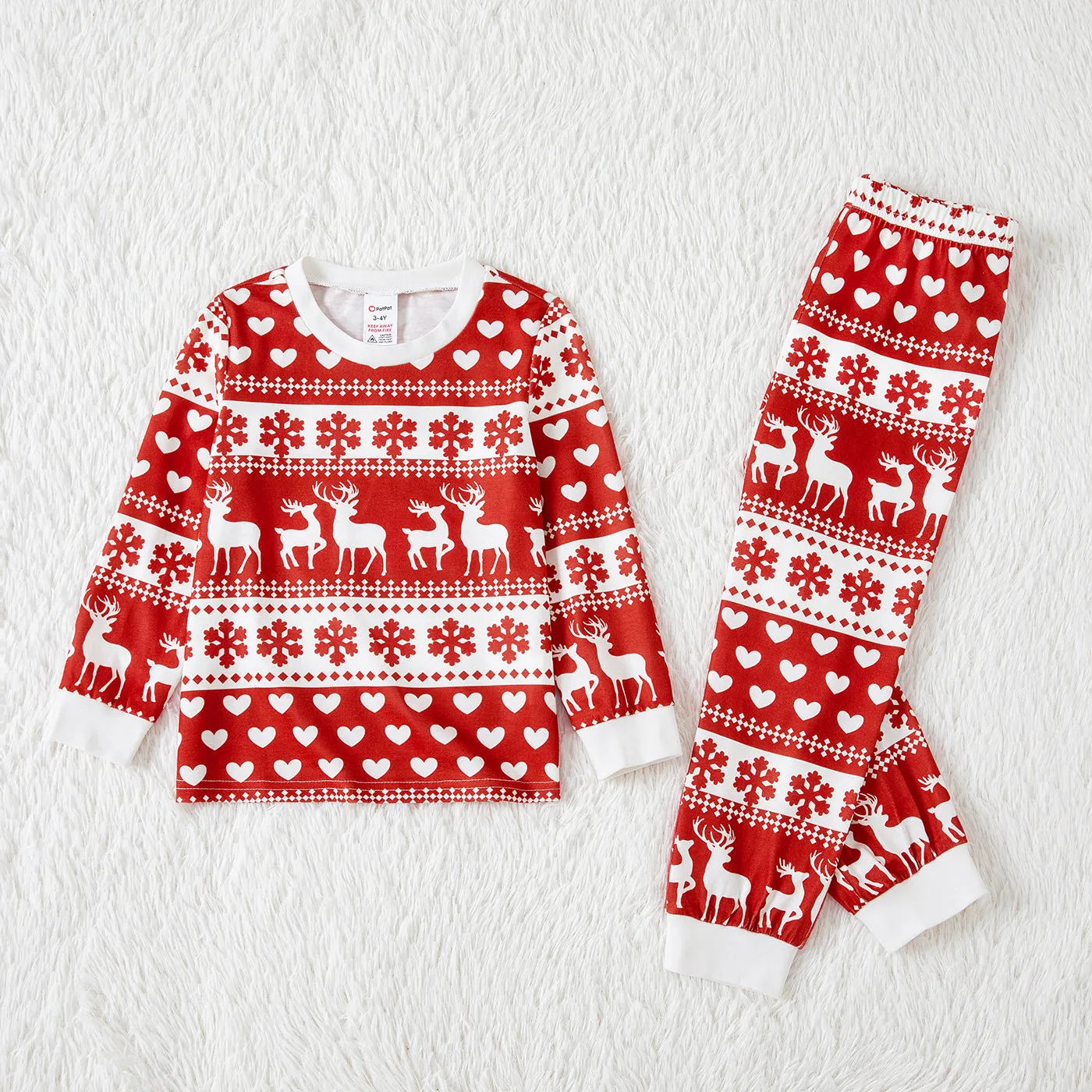 Christmas Family Matching Allover Red Print Long-sleeve Pajamas Sets (Flame Resistant)