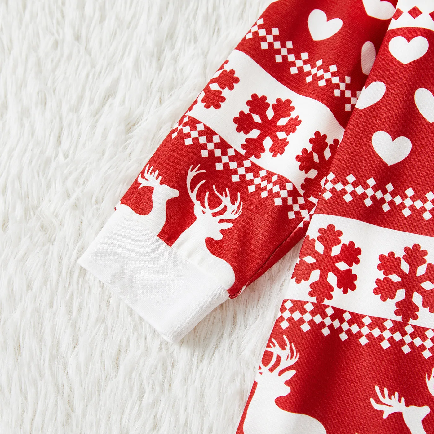 Christmas Family Matching Allover Red Print Long-sleeve Pajamas Sets (Flame Resistant)