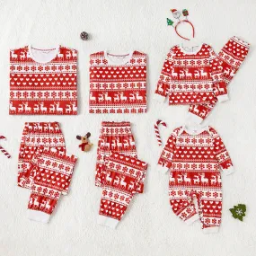 Christmas Family Matching Allover Red Print Long-sleeve Pajamas Sets (Flame Resistant)