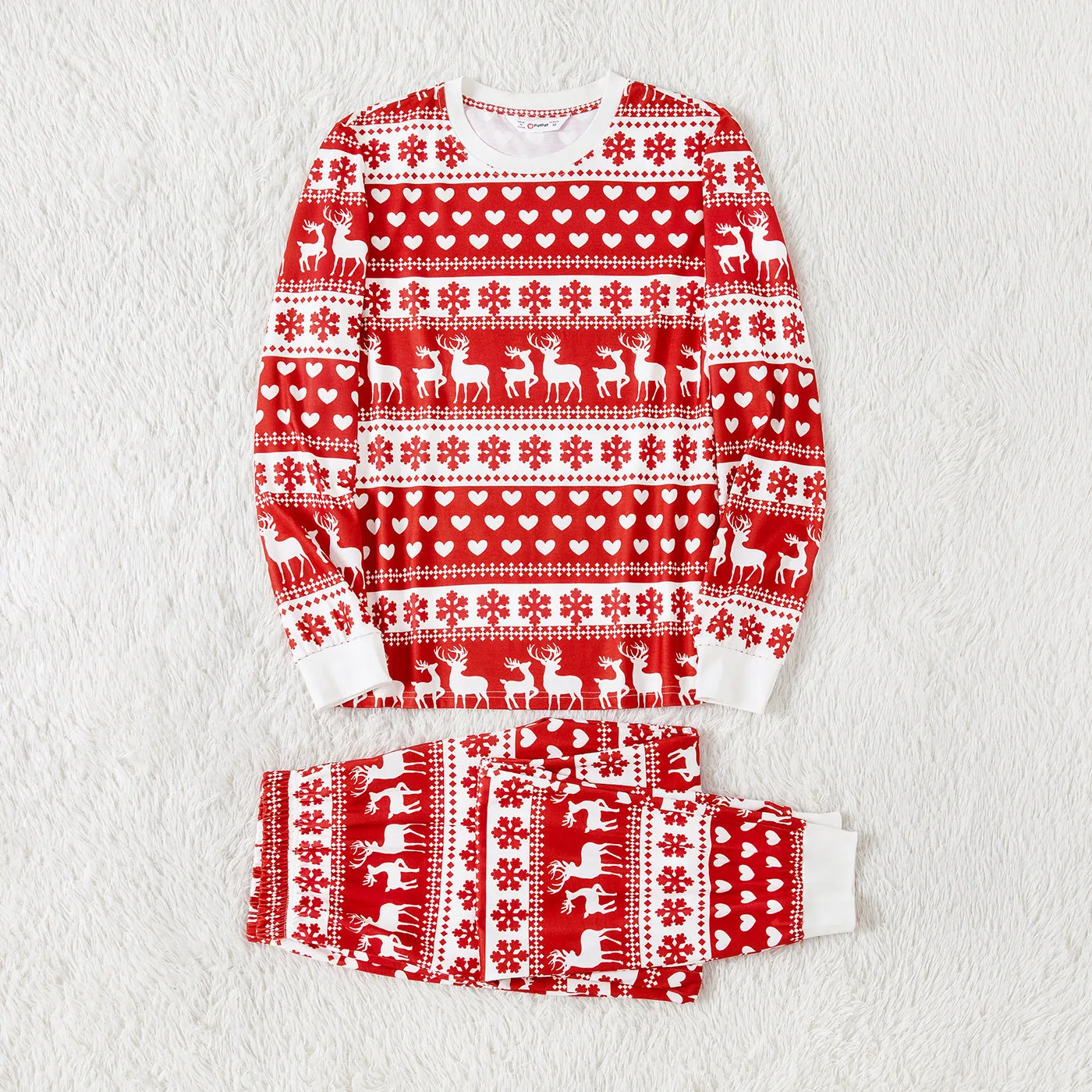 Christmas Family Matching Allover Red Print Long-sleeve Pajamas Sets (Flame Resistant)