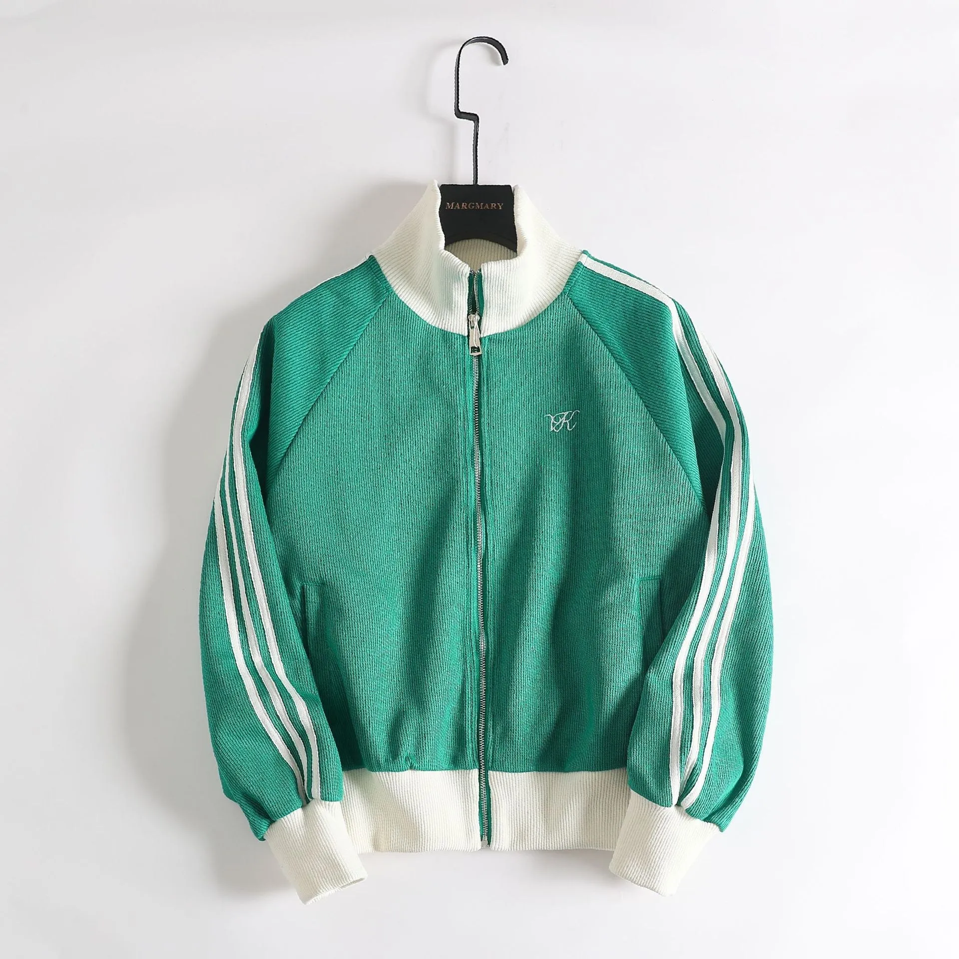 christmas outfit Sonicelife Contrast Zip Up Side Striped Cardigan