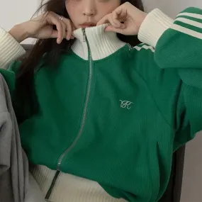 christmas outfit Sonicelife Contrast Zip Up Side Striped Cardigan