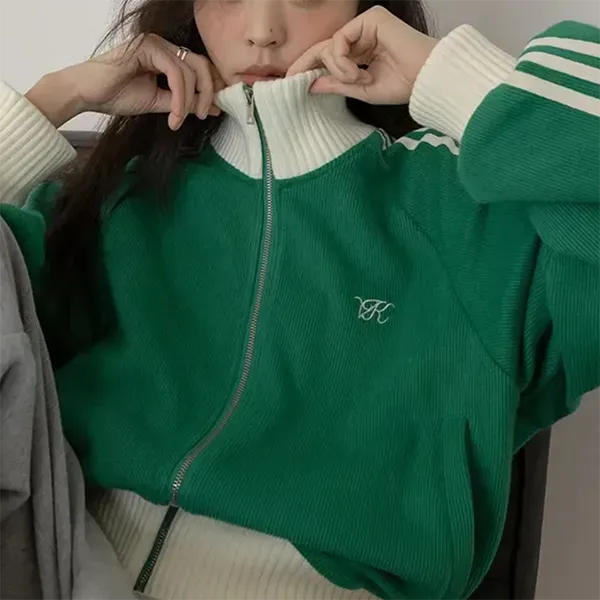 christmas outfit Sonicelife Contrast Zip Up Side Striped Cardigan