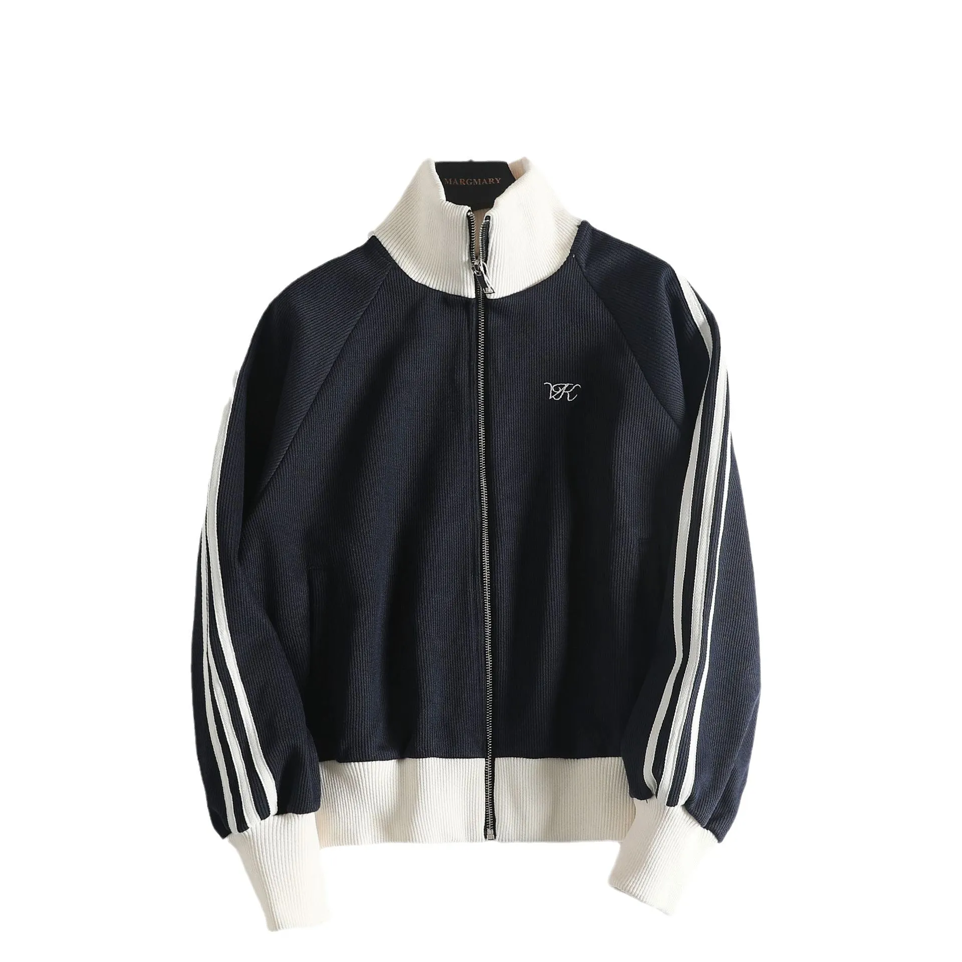 christmas outfit Sonicelife Contrast Zip Up Side Striped Cardigan