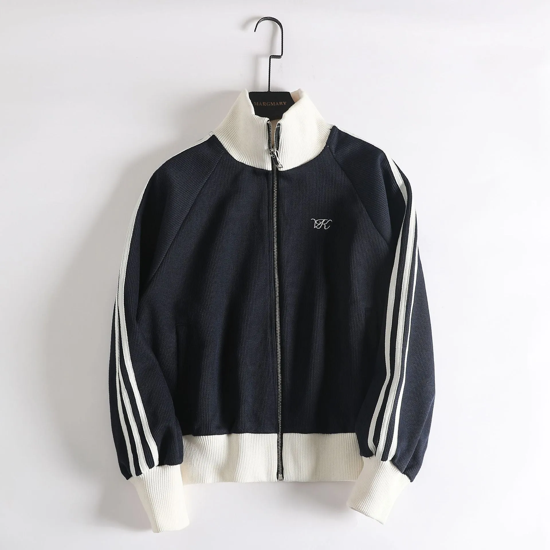 christmas outfit Sonicelife Contrast Zip Up Side Striped Cardigan