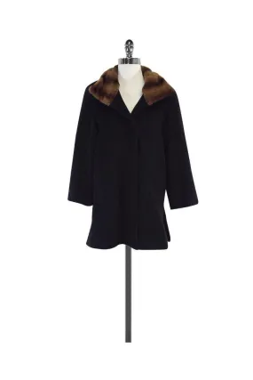 Cinzia Rocca - Black Wool & Fur Collar Coat Sz 0