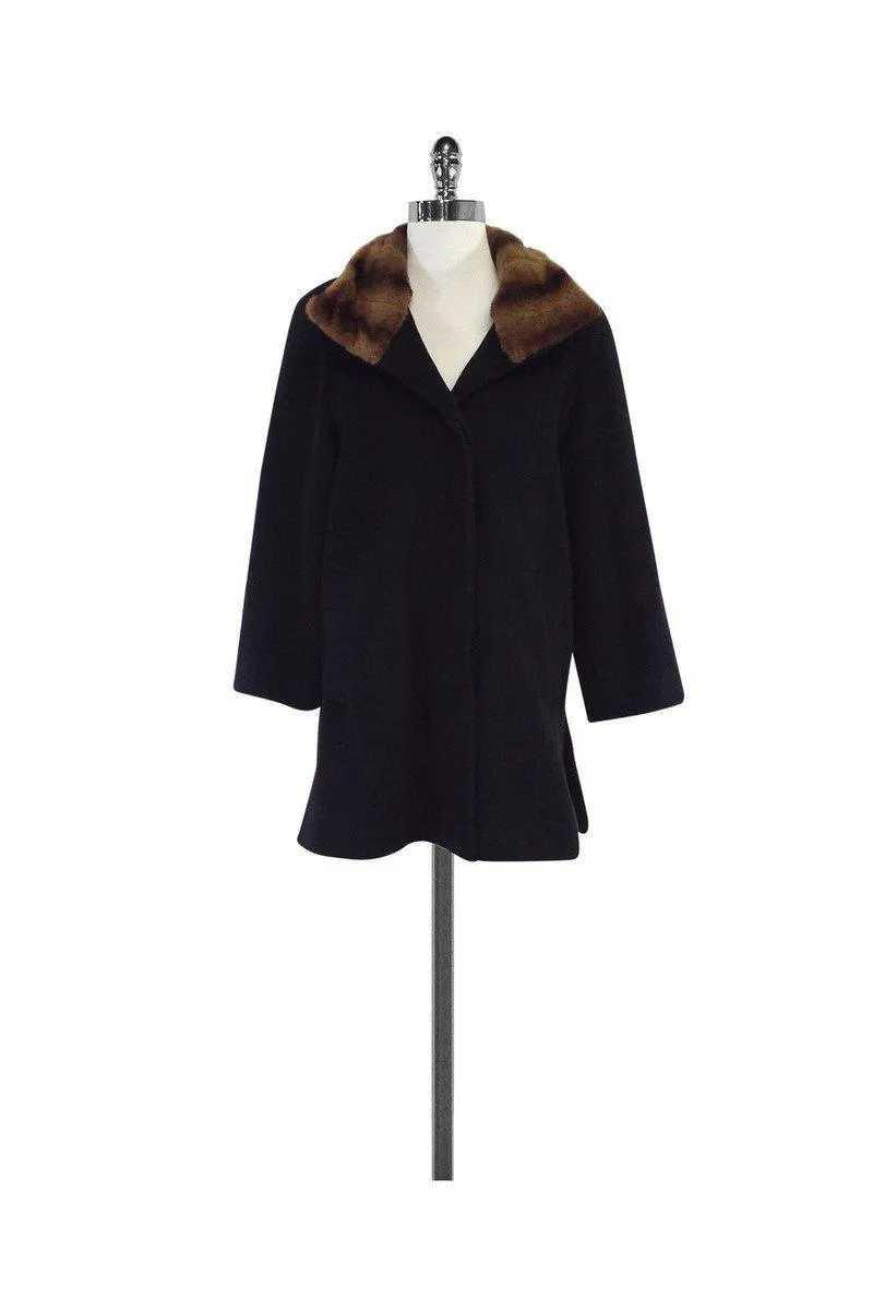 Cinzia Rocca - Black Wool & Fur Collar Coat Sz 0