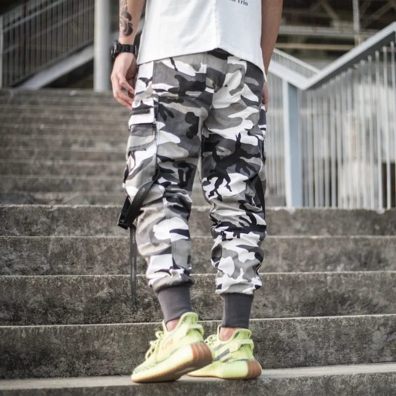 Concealed beam pants men's tide brand Yu Wenle multi-pocket tooling trousers loose Harlan camouflage casual paratrooper pants