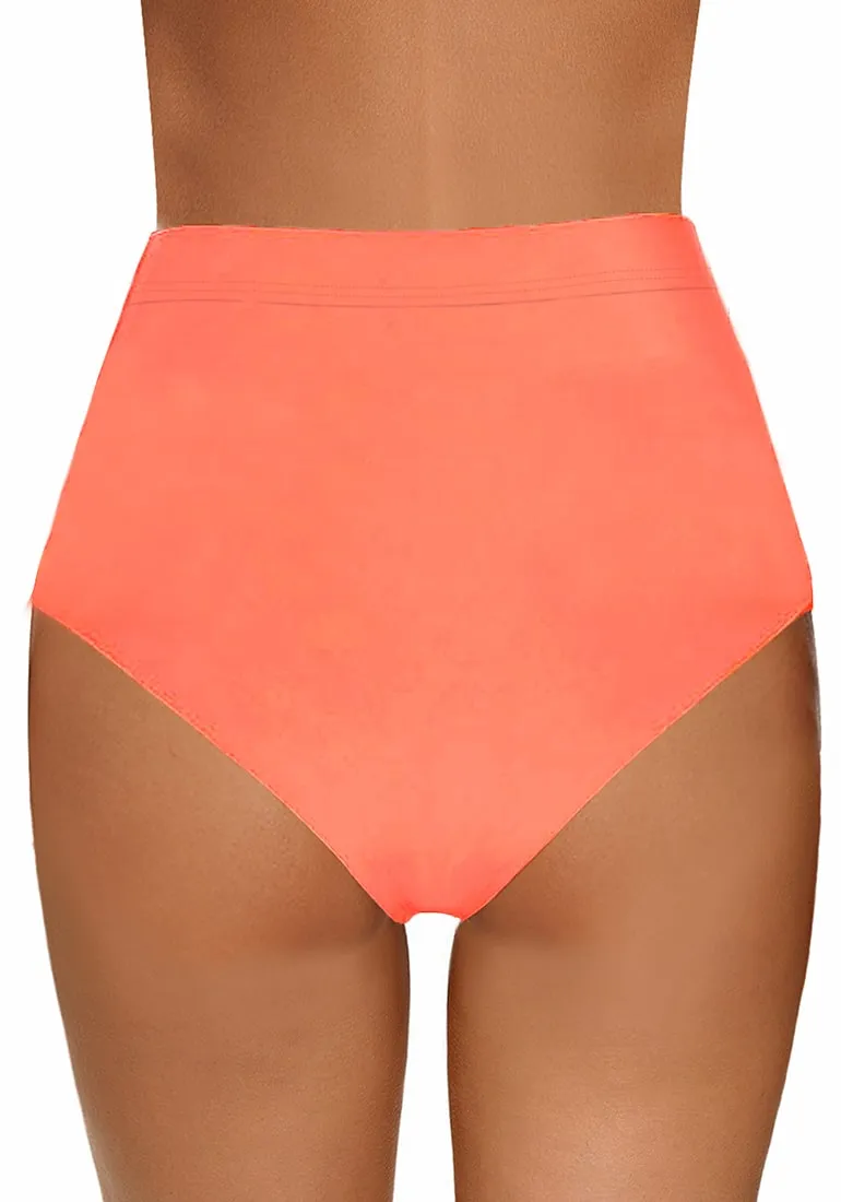 Coral Fishnet Panel Tassel High-Waist Bikini Bottom