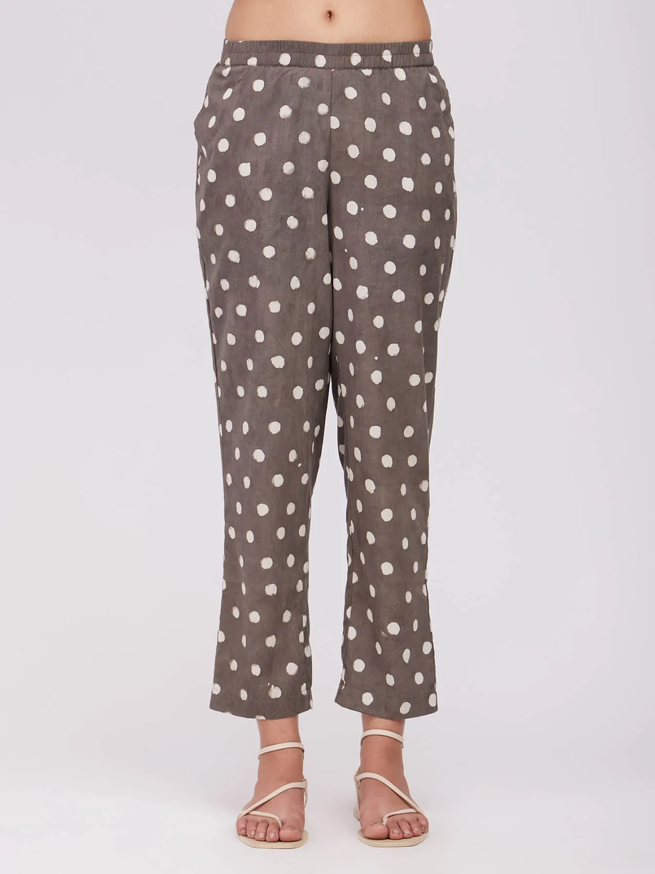 Cotton Dabu Polka Kurta Set - Brown