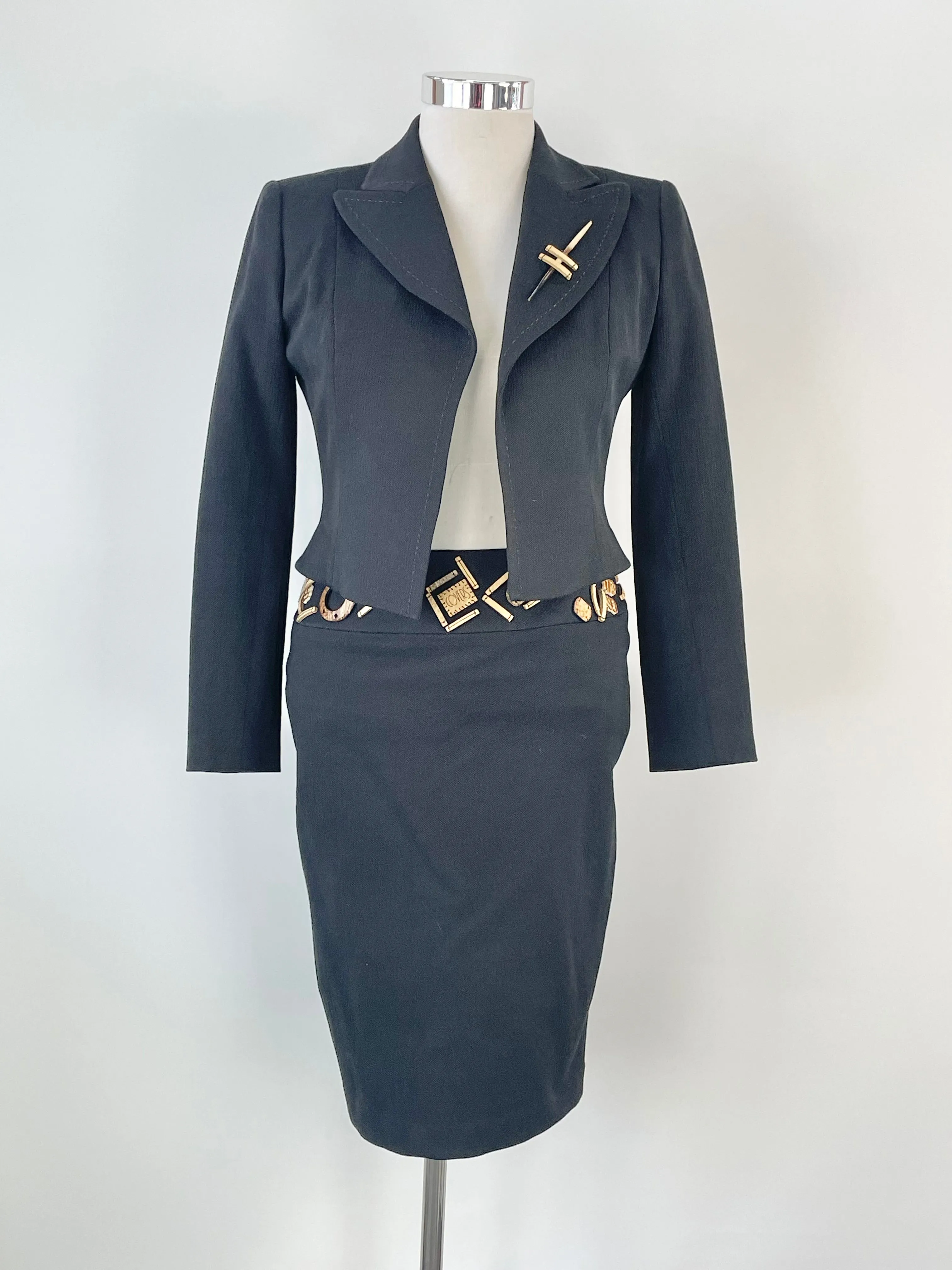 Covers Australia Black Cropped Blazer & Skirt 2pc Set - AU10/12