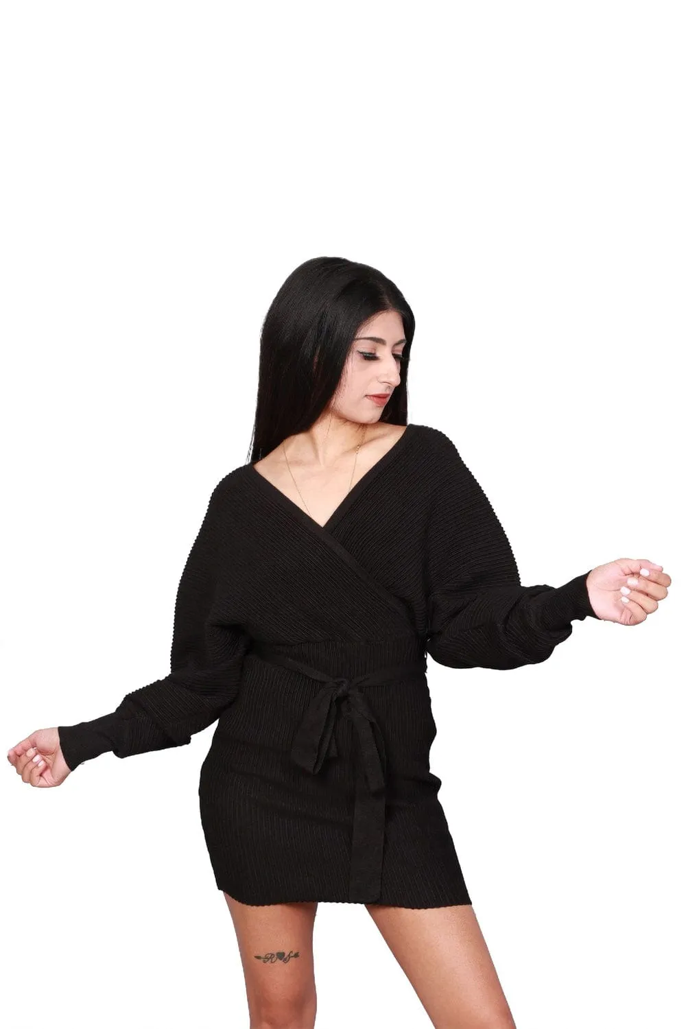 Cross Over Open Back Knit Dress