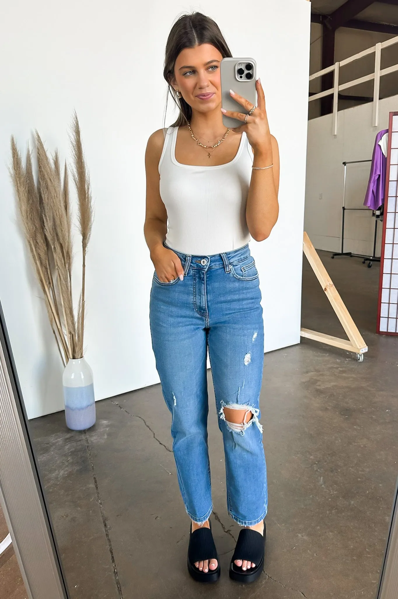 Demie High Rise Distressed Slim Straight Jeans - FINAL SALE