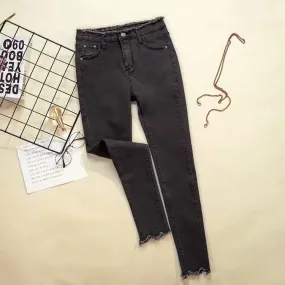 Denim Pants Women Black High Waist Slim Fit Pencil Fitted Korean Look All-Matching Stretchable Pants