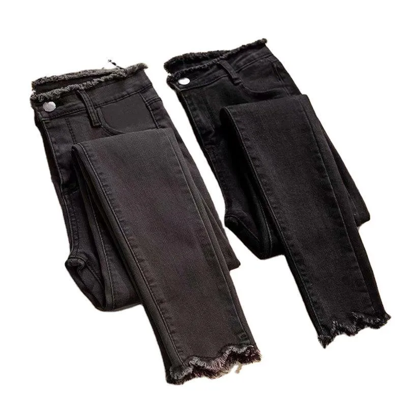 Denim Pants Women Black High Waist Slim Fit Pencil Fitted Korean Look All-Matching Stretchable Pants