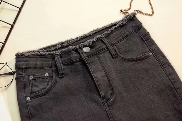 Denim Pants Women Black High Waist Slim Fit Pencil Fitted Korean Look All-Matching Stretchable Pants