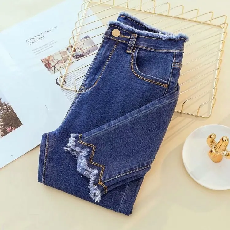Denim Pants Women Black High Waist Slim Fit Pencil Fitted Korean Look All-Matching Stretchable Pants