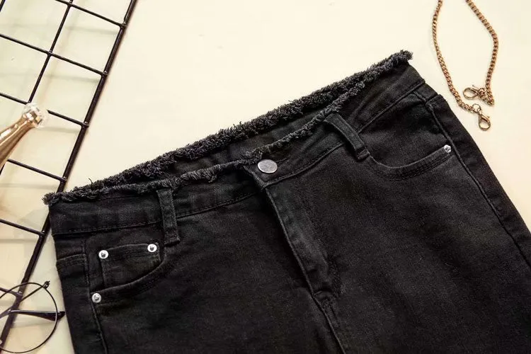 Denim Pants Women Black High Waist Slim Fit Pencil Fitted Korean Look All-Matching Stretchable Pants