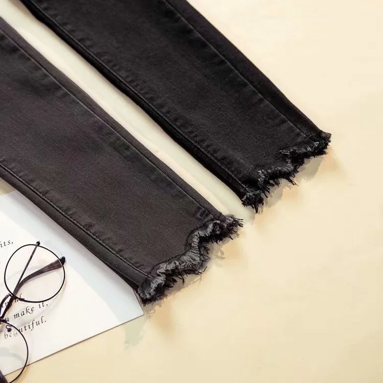 Denim Pants Women Black High Waist Slim Fit Pencil Fitted Korean Look All-Matching Stretchable Pants