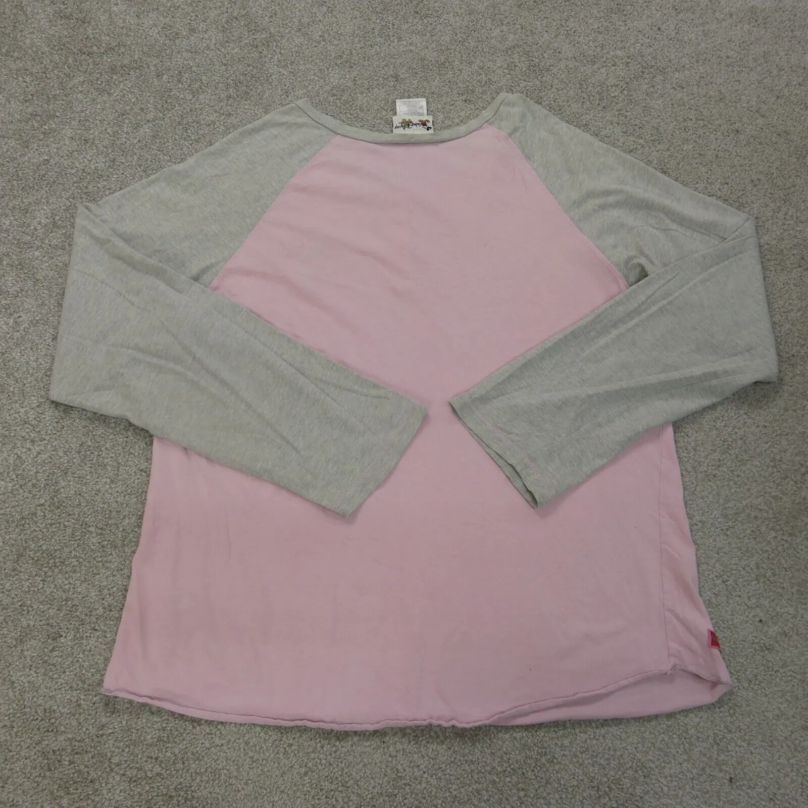 Disney World Shirt Womens XXL Pink Henley Neck Tee Tink Long Sleeve 100% Cotton