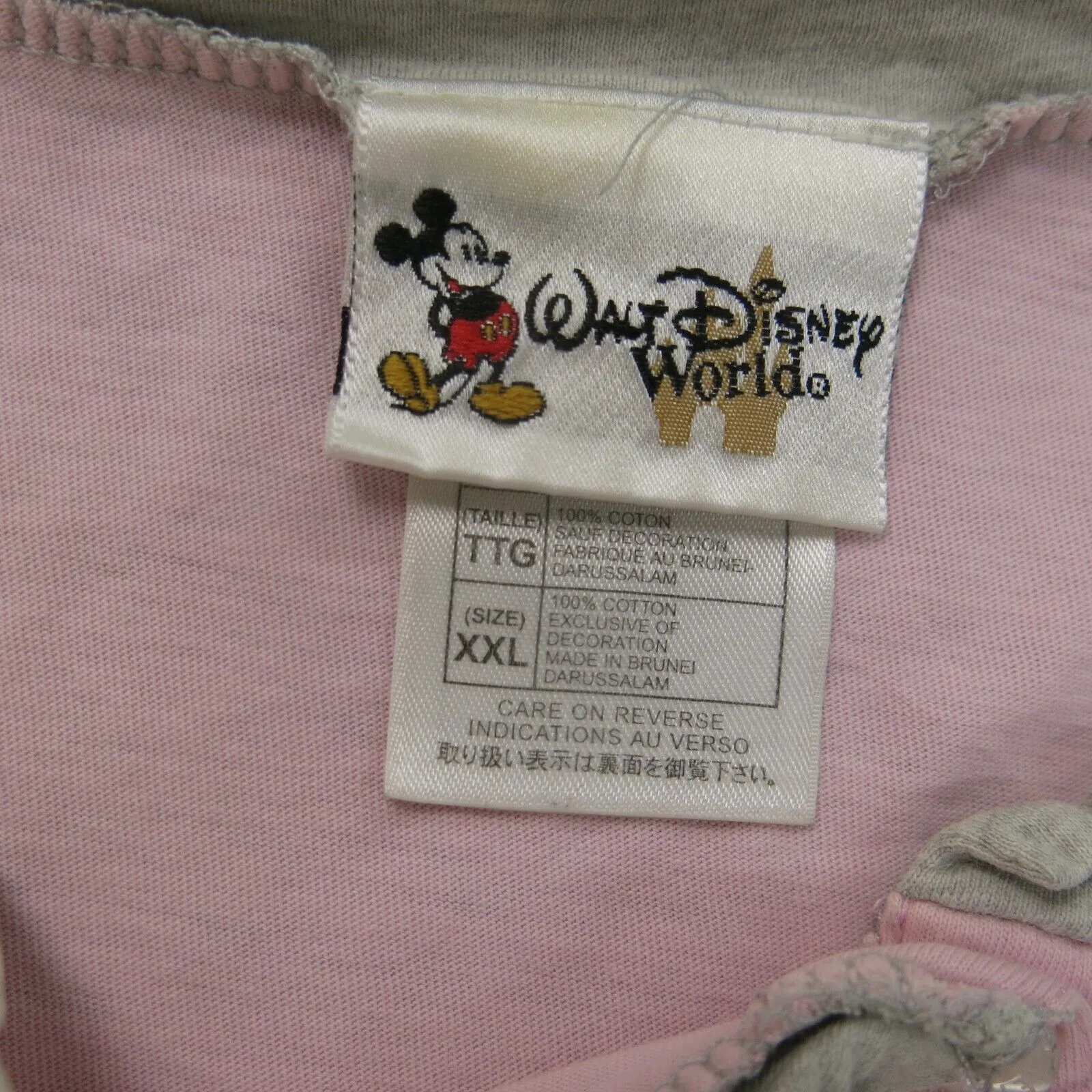 Disney World Shirt Womens XXL Pink Henley Neck Tee Tink Long Sleeve 100% Cotton