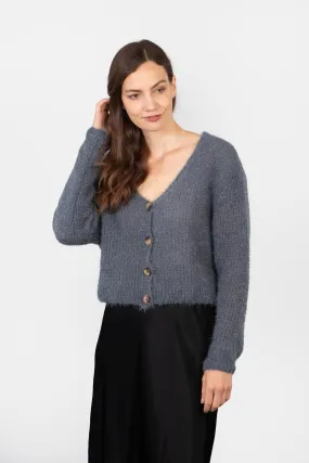 Effy Button Up Cardigan - Dusty Blue