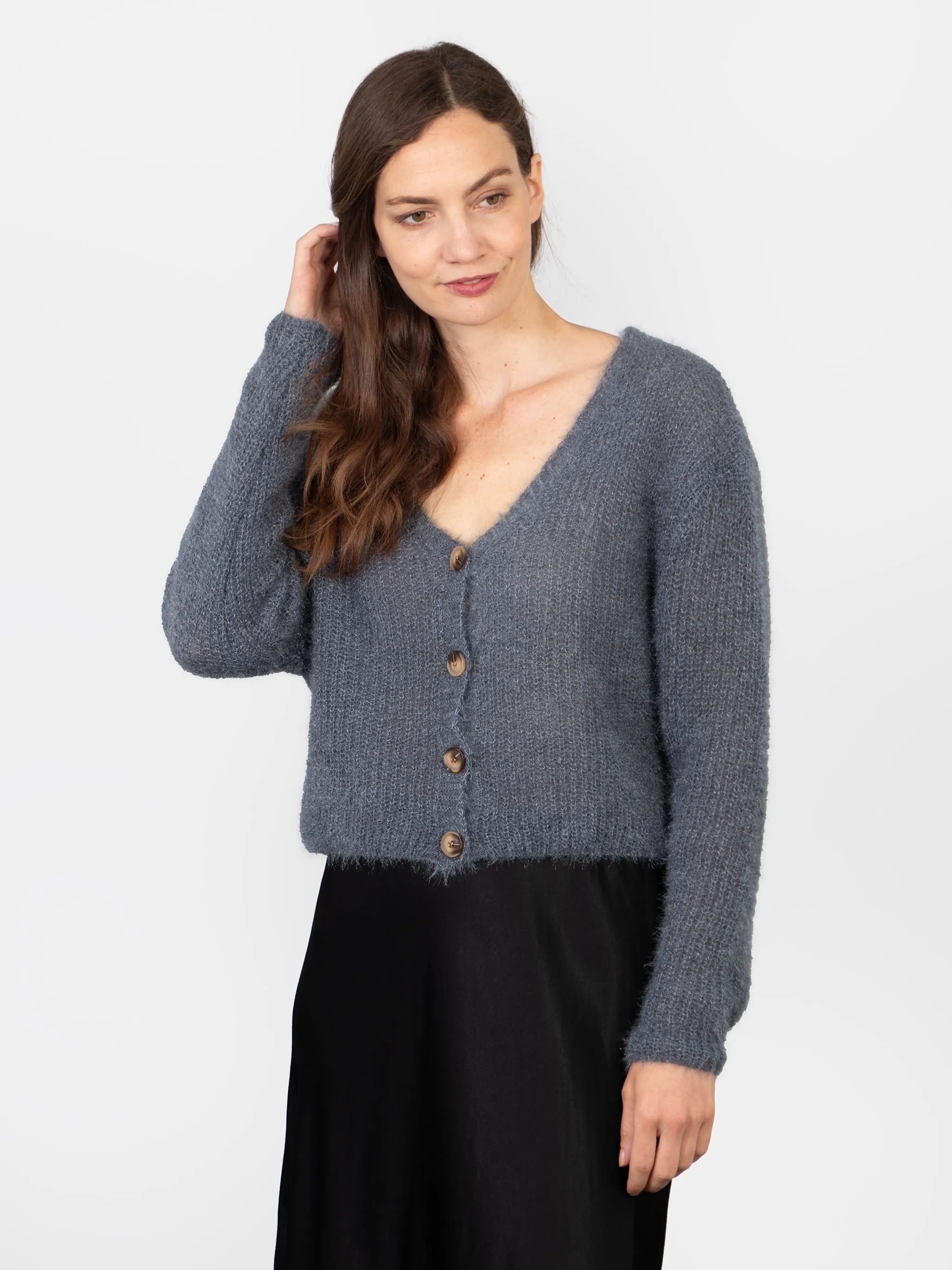 Effy Button Up Cardigan - Dusty Blue