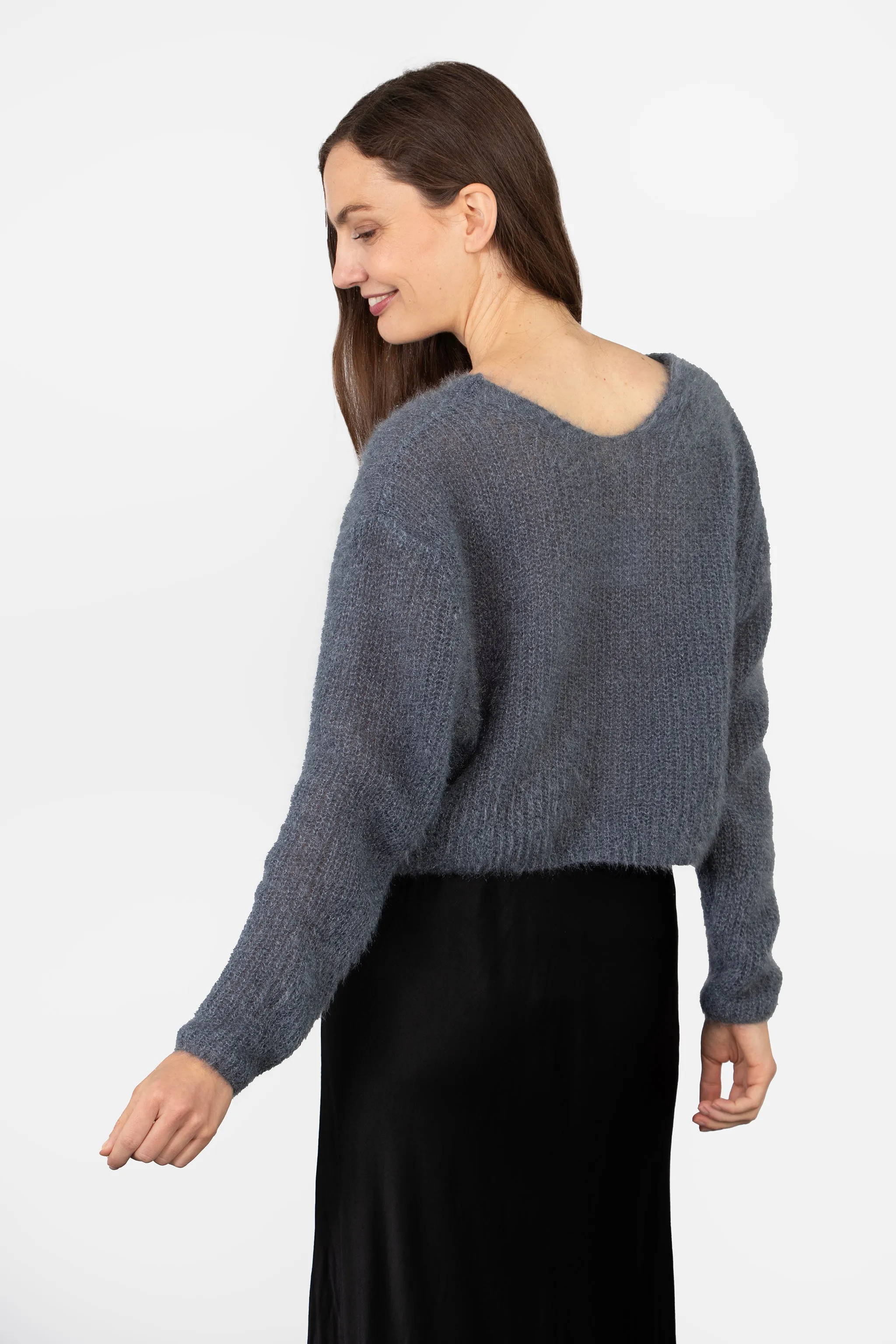 Effy Button Up Cardigan - Dusty Blue