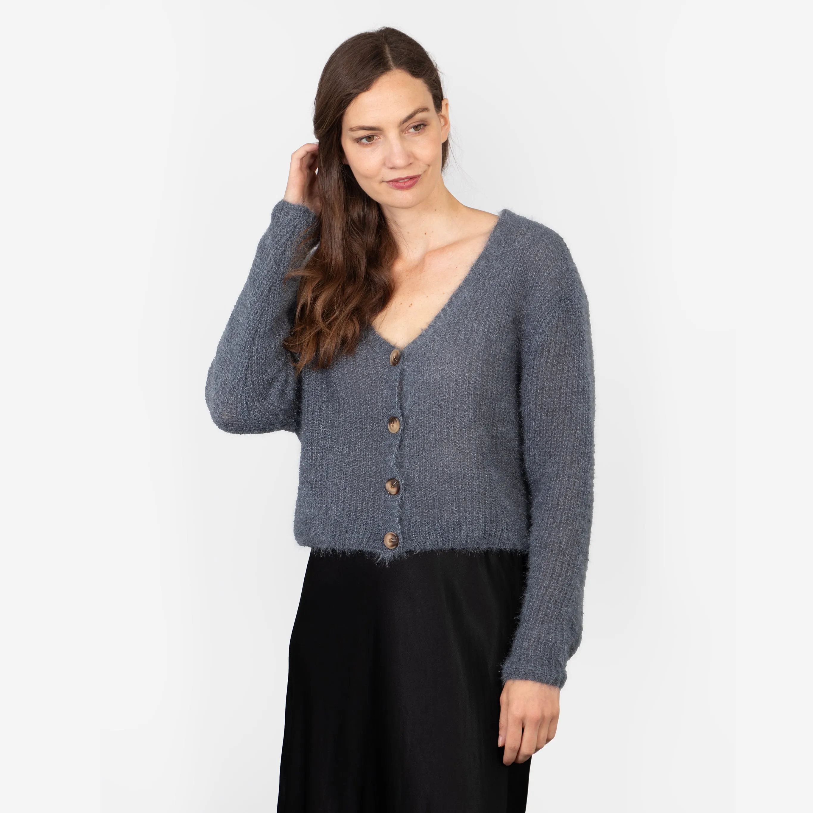 Effy Button Up Cardigan - Dusty Blue