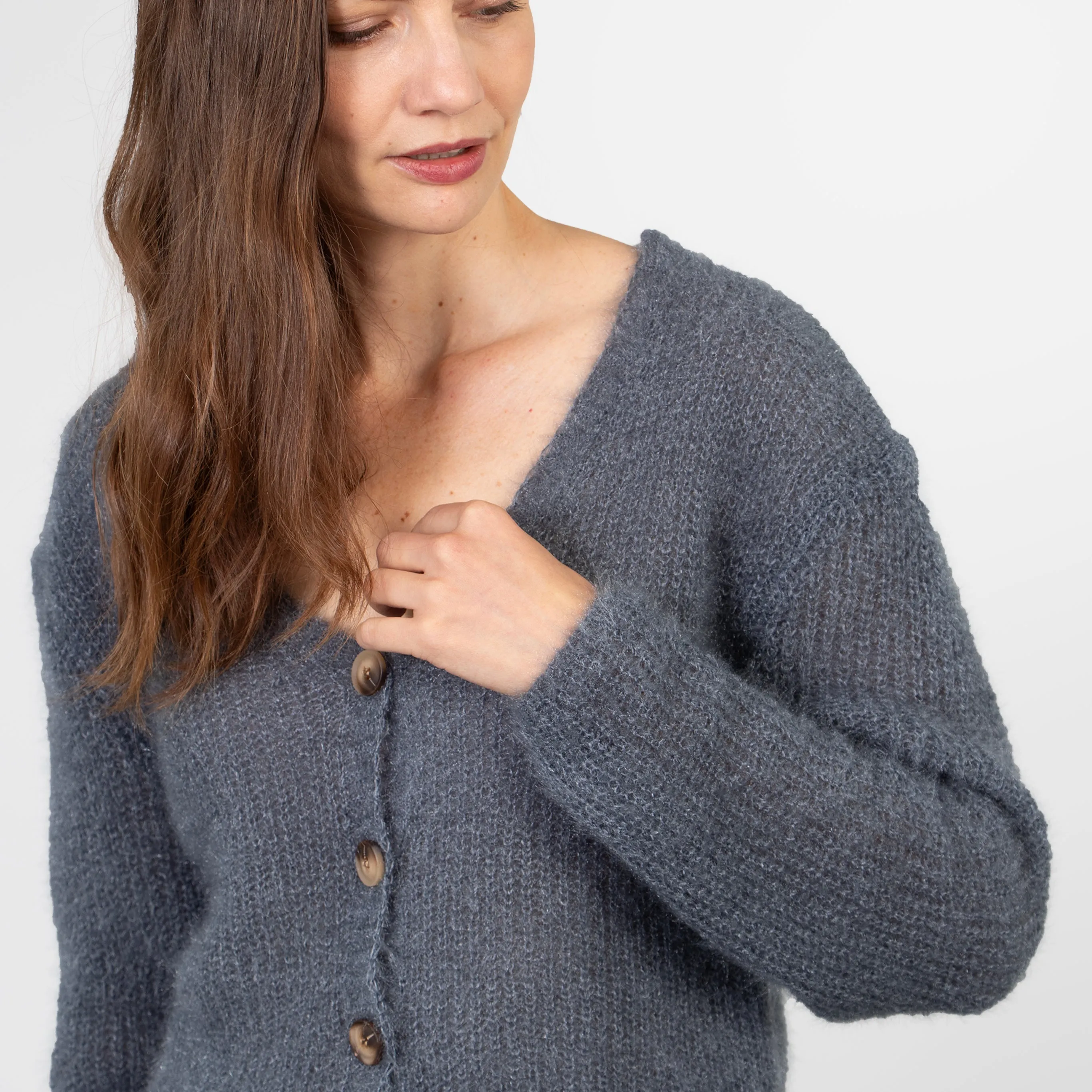Effy Button Up Cardigan - Dusty Blue