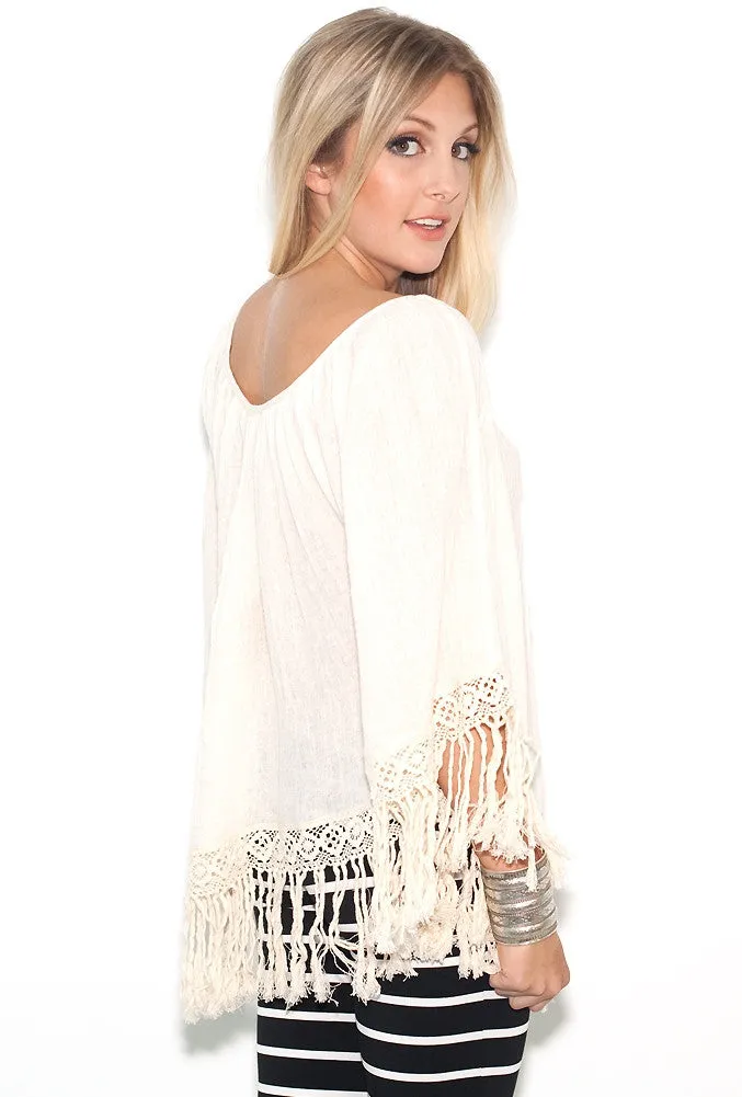 Elan | Poncho with Fringe Cream