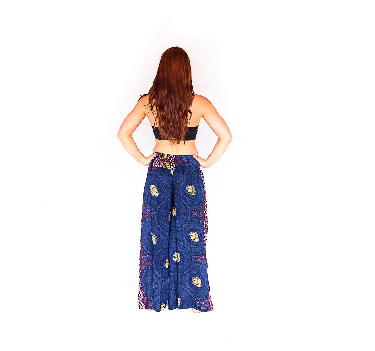 Elephant Design Open Leg Pants in Blue