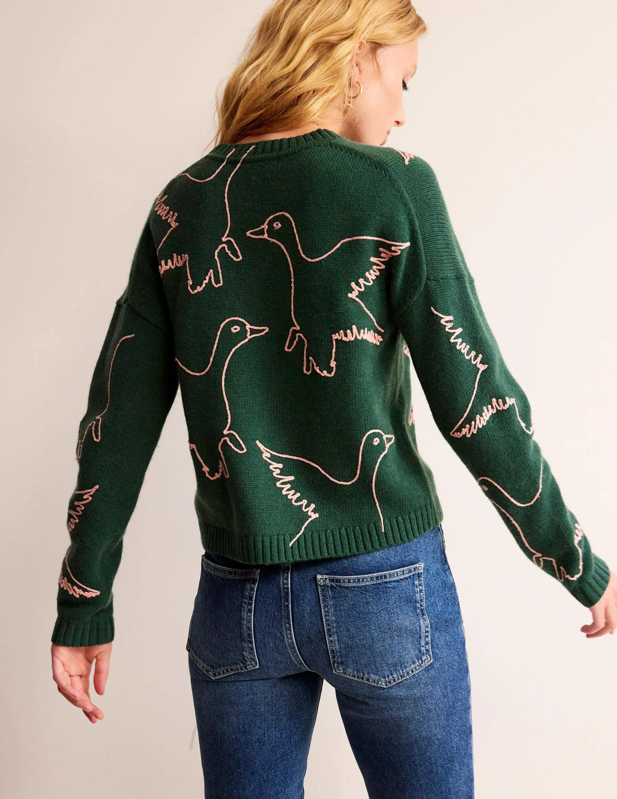Embroidered-Duck Jumper-Amazon Green