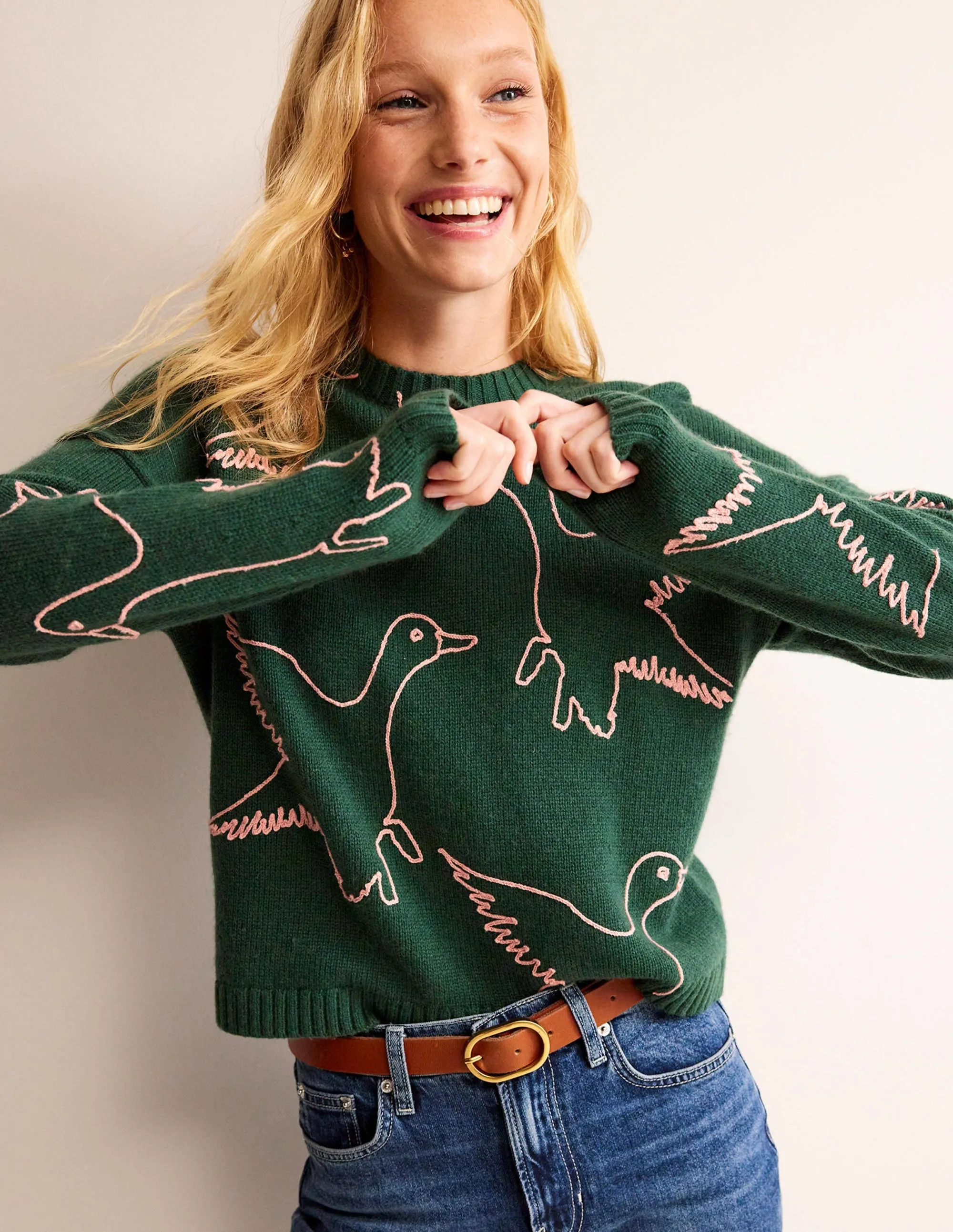 Embroidered-Duck Jumper-Amazon Green