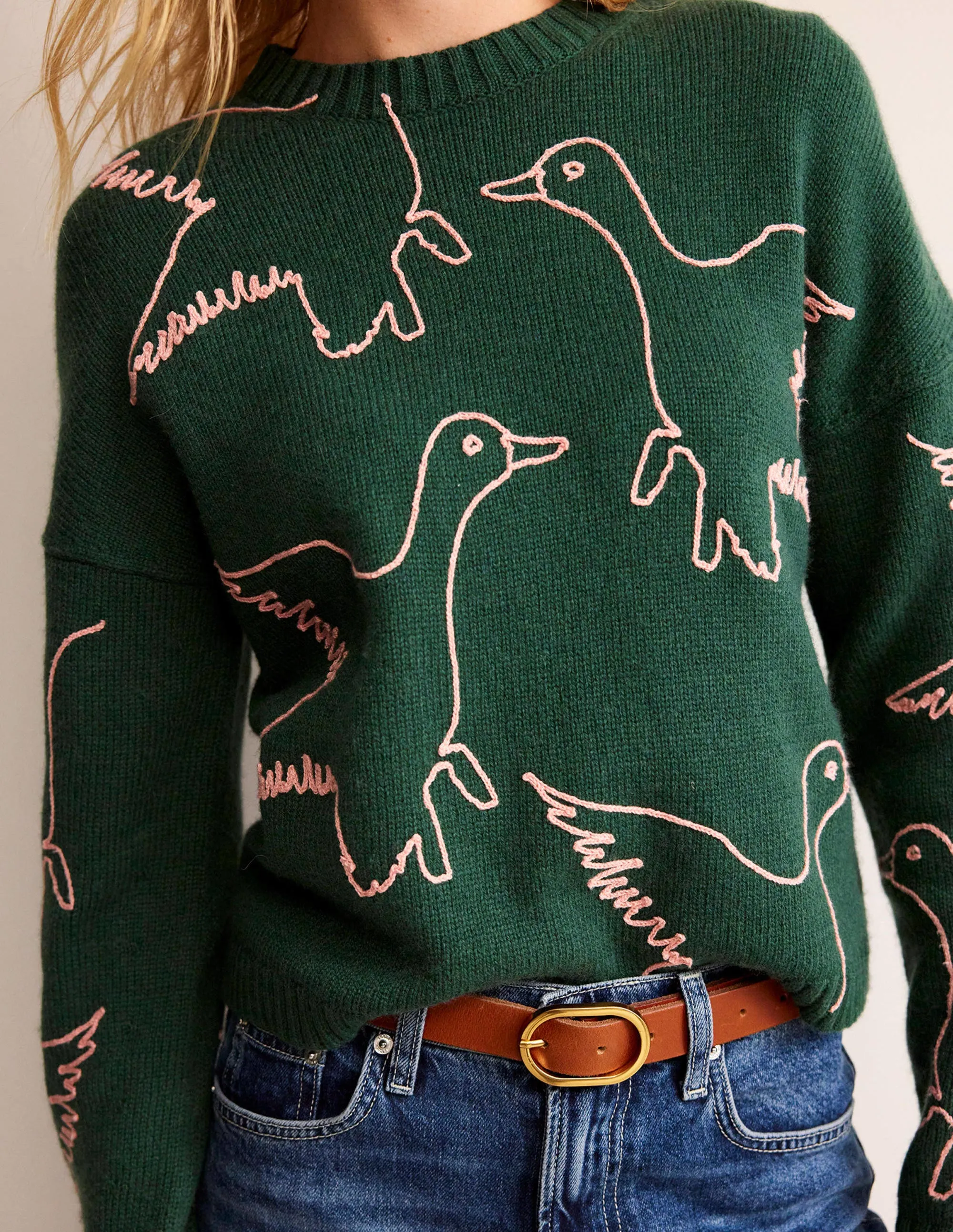 Embroidered-Duck Jumper-Amazon Green