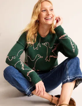 Embroidered-Duck Jumper-Amazon Green